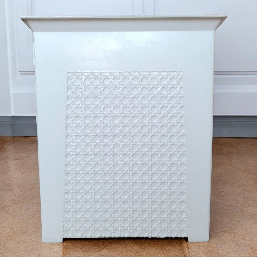 1960s Wastebasket Plastic Trash Can Bin White Retro Mid Century USA Vtg Kitchen